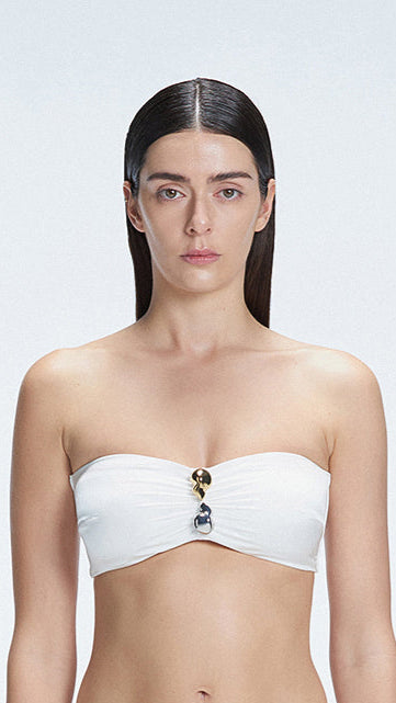 Ilana White Bandeau Satin Bikini Top | Moeva | Bikini Top | Each week unveils new pieces—luxury swimwear, fluid resort silhouettes, and elevated summer-to-evening essentials designed to carry you from coastal escapes to city nights.