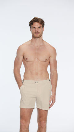 Jack Khaki Bulldog Swim Shorts | Moeva | Men Swim Stretch Shorts | Each week unveils new pieces—luxury swimwear, fluid resort silhouettes, and elevated summer-to-evening essentials designed to carry you from coastal escapes to city nights.