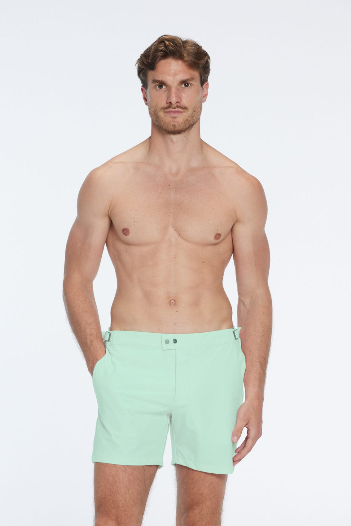 Jack Light Green Bulldog Swim Shorts | Moeva | Men Swim Stretch Shorts | Each week unveils new pieces—luxury swimwear, fluid resort silhouettes, and elevated summer-to-evening essentials designed to carry you from coastal escapes to city nights.