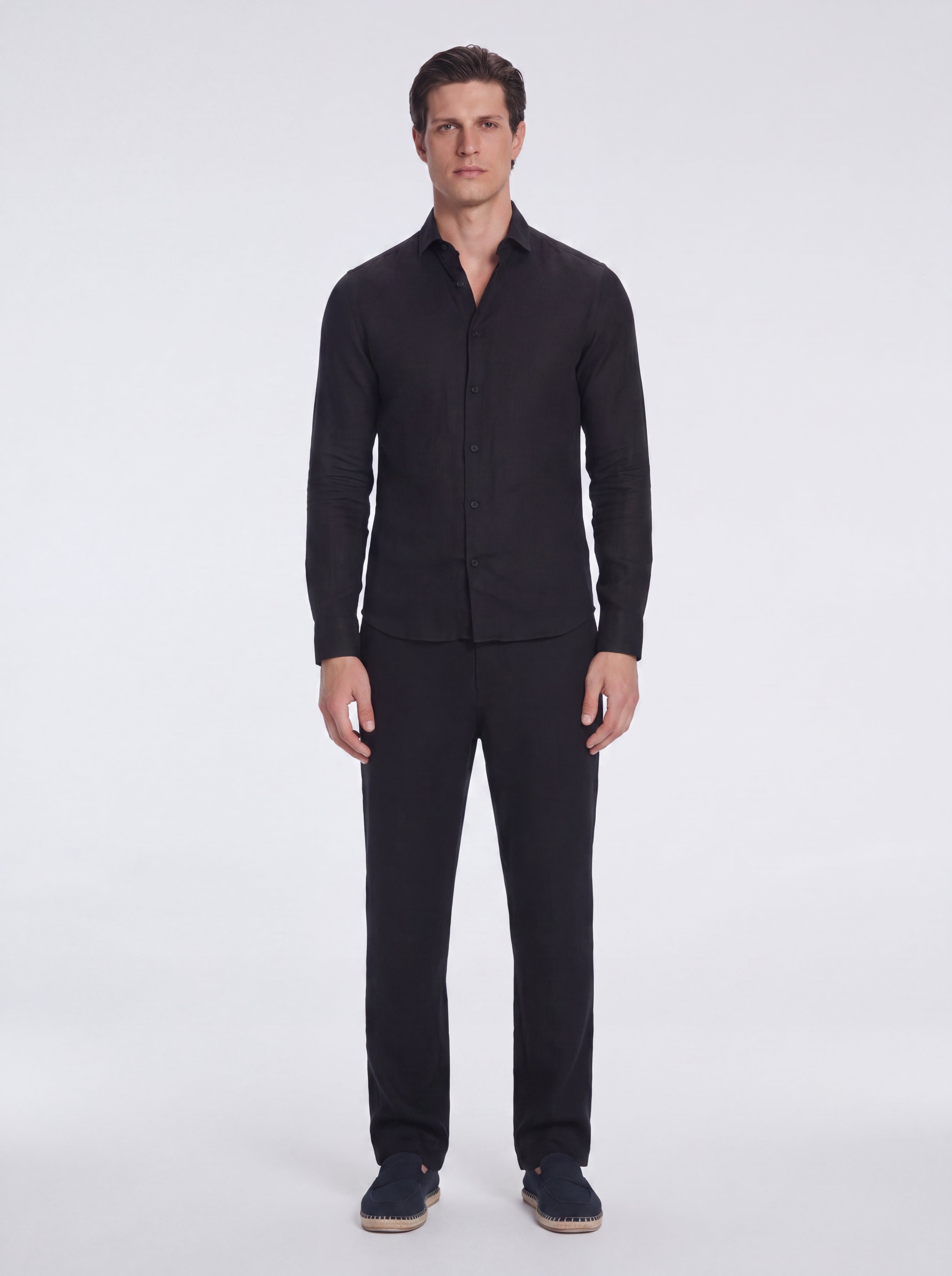 James Black Linen Slim-Fit Shirt | Moeva | Shirt | Each week unveils new pieces—luxury swimwear, fluid resort silhouettes, and elevated summer-to-evening essentials designed to carry you from coastal escapes to city nights.