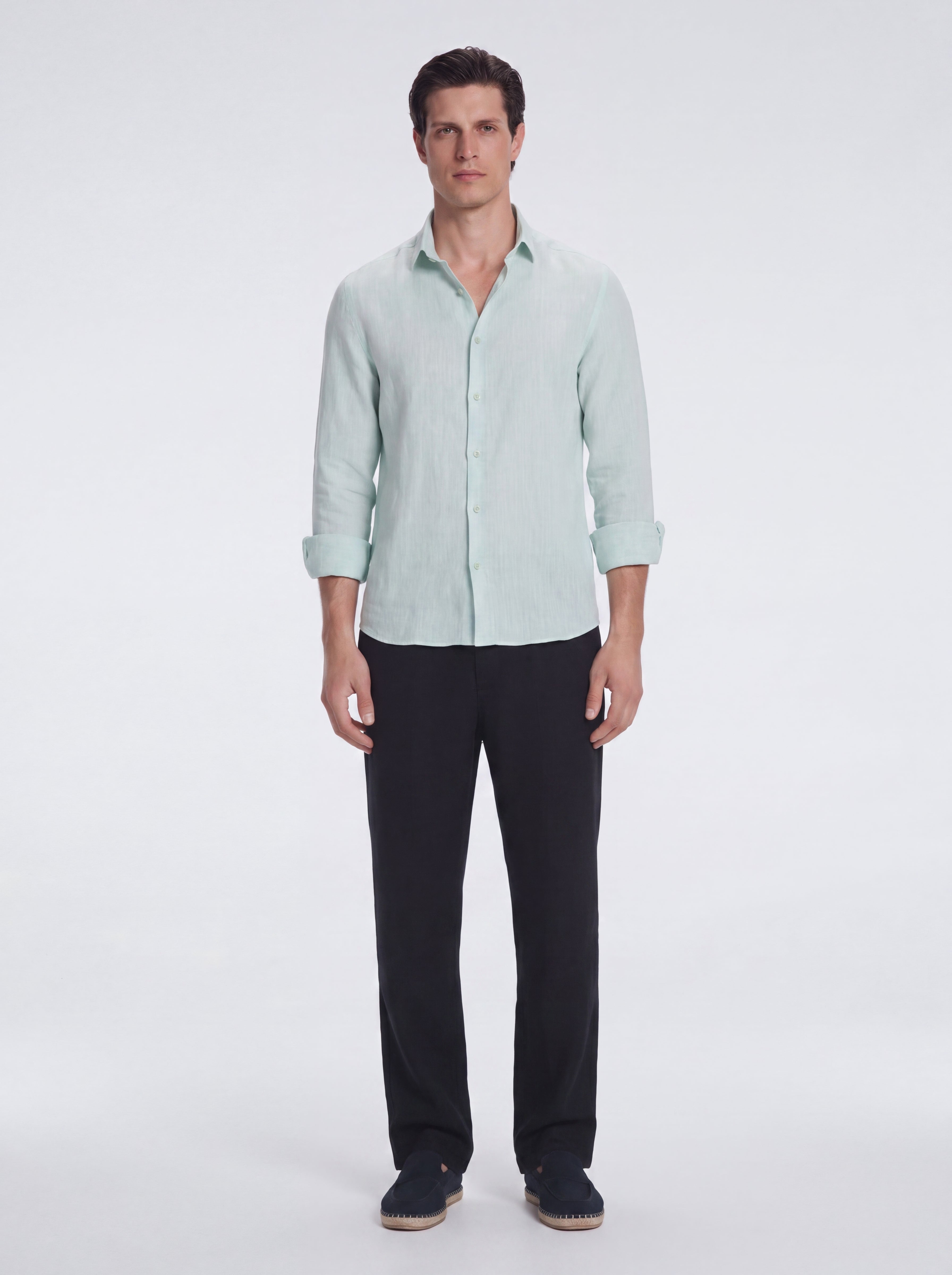 James Green Linen Slim-Fit Shirt | Moeva | Shirt | Each week unveils new pieces—luxury swimwear, fluid resort silhouettes, and elevated summer-to-evening essentials designed to carry you from coastal escapes to city nights.