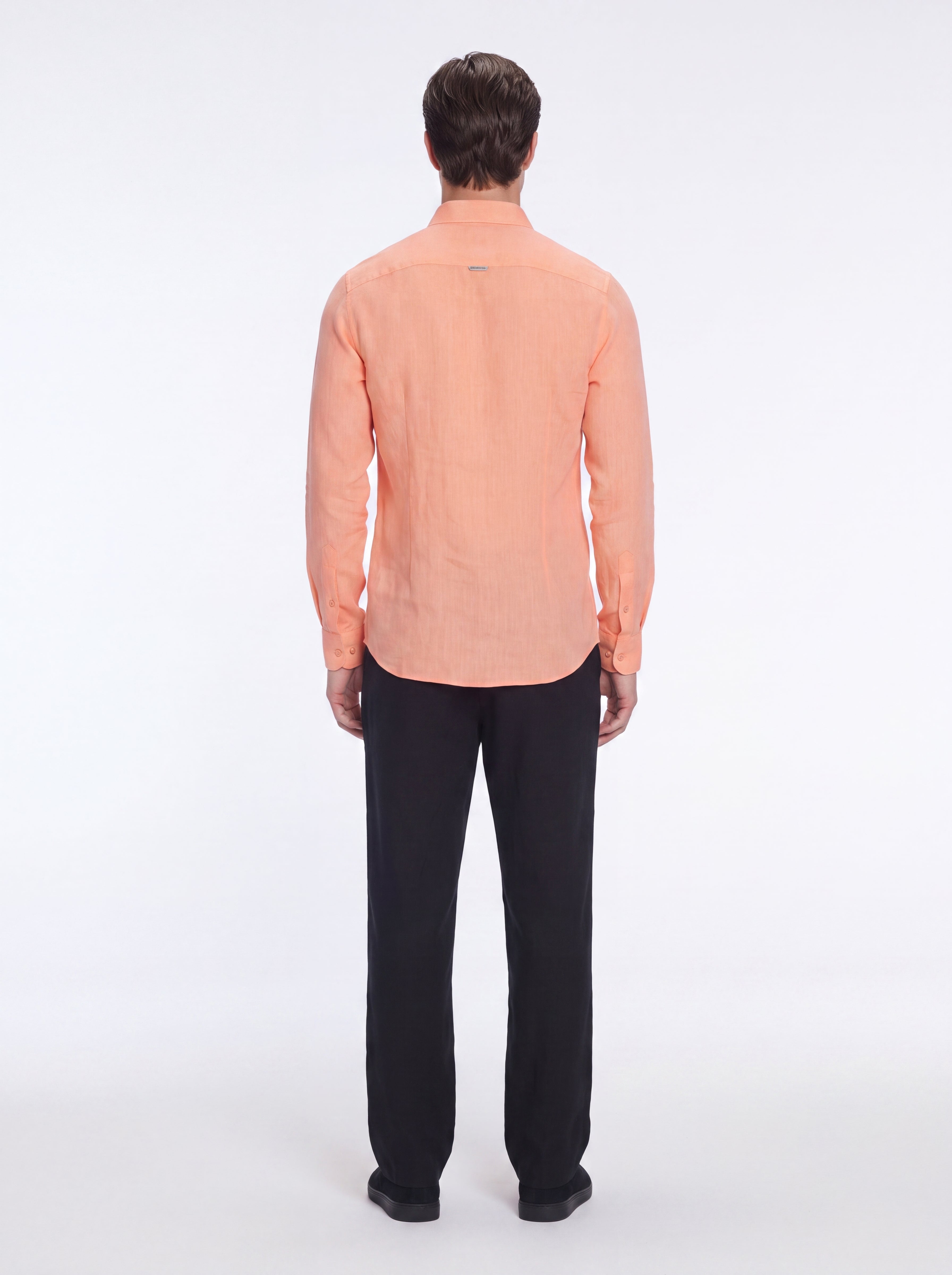 James Orange Linen Slim-Fit Shirt | Moeva | Shirt | Each week unveils new pieces—luxury swimwear, fluid resort silhouettes, and elevated summer-to-evening essentials designed to carry you from coastal escapes to city nights.
