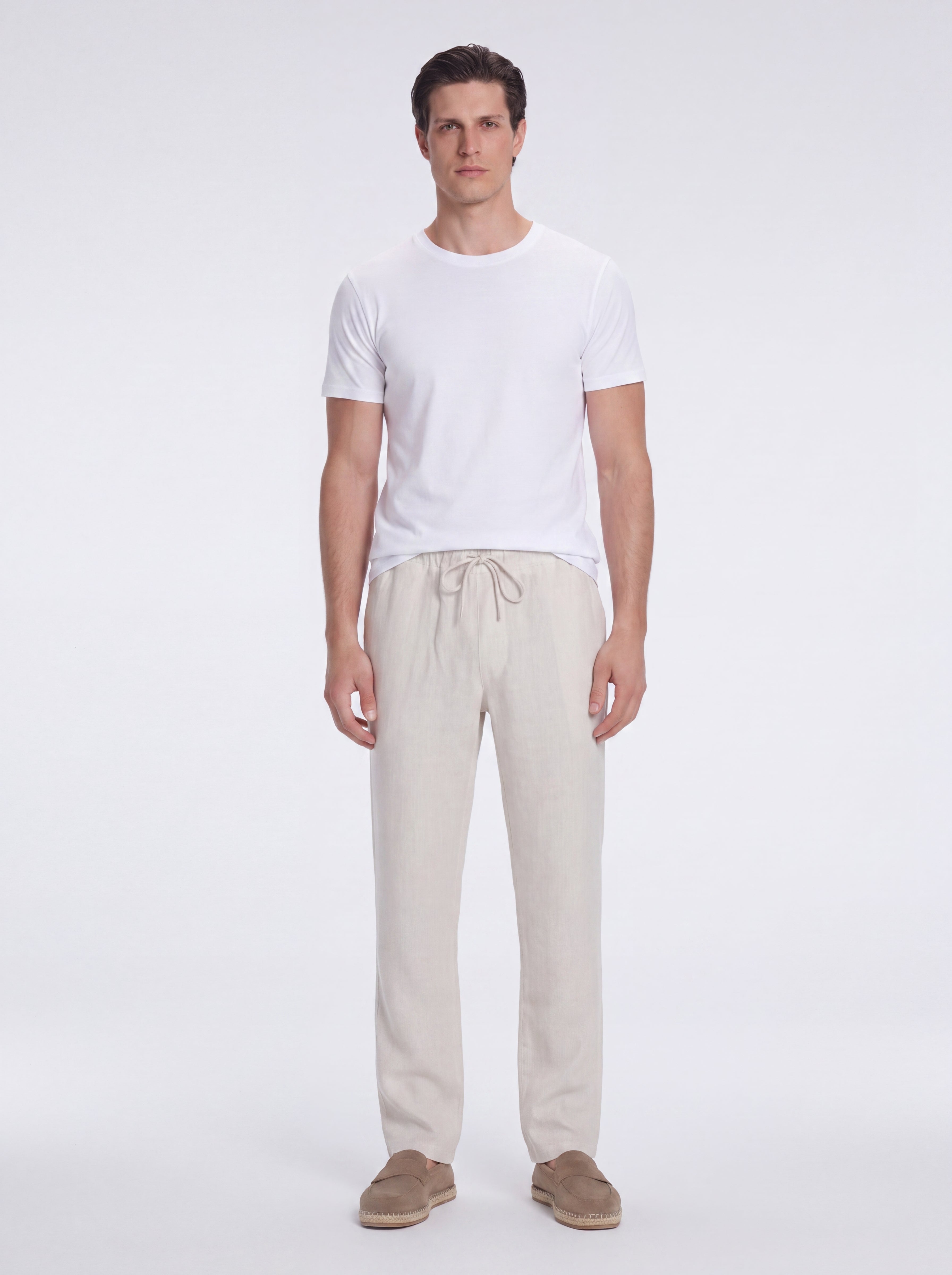 Joseph Nude Linen Straight-Leg Pants | Moeva | Pants | Each week unveils new pieces—luxury swimwear, fluid resort silhouettes, and elevated summer-to-evening essentials designed to carry you from coastal escapes to city nights.