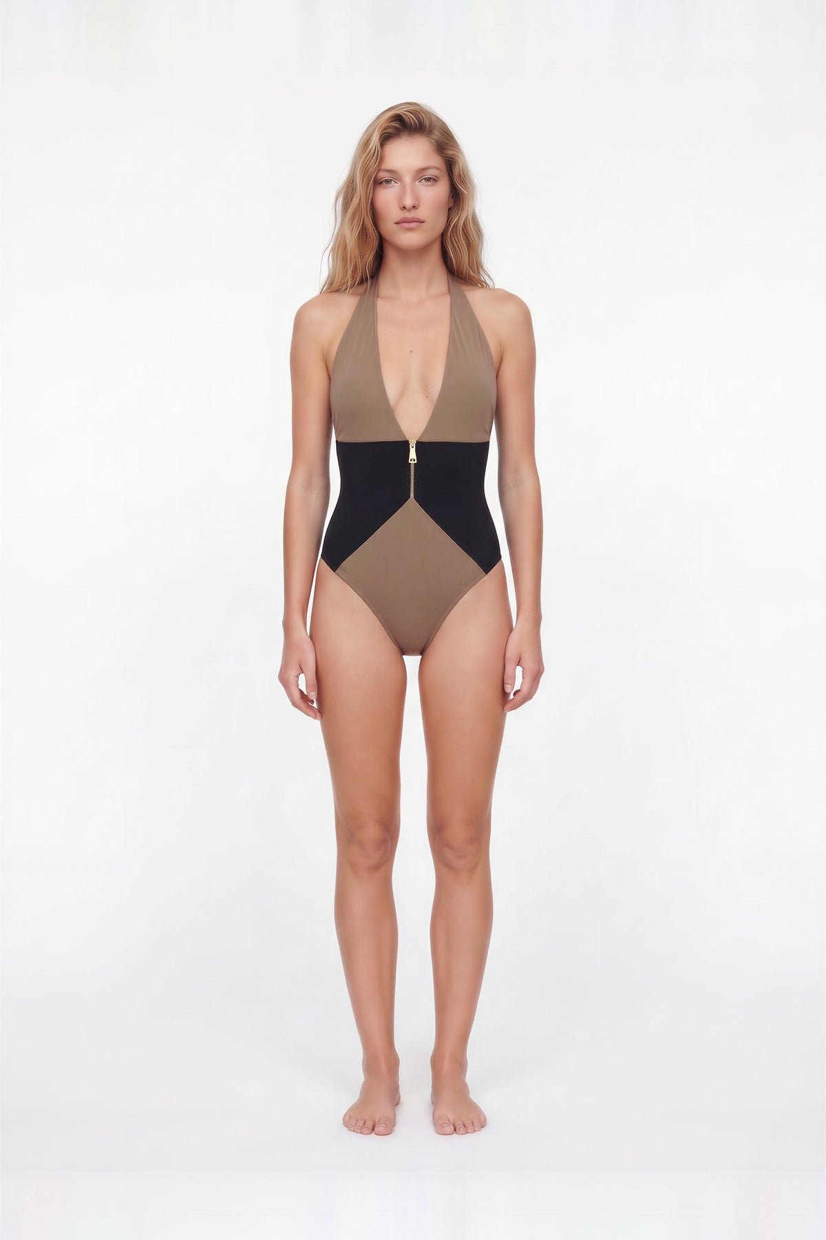 Kaelix Deep Plunge Black Nude One Piece Swimsuit