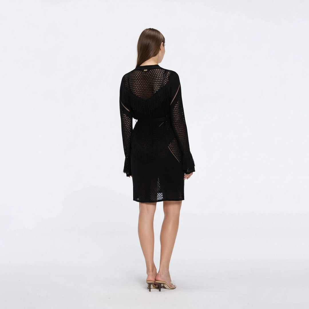 Kenga Knitted Knee-Length Long-Sleeve Belted Black Kaftan | Moeva | Kaftan | Each week unveils new pieces—luxury swimwear, fluid resort silhouettes, and elevated summer-to-evening essentials designed to carry you from coastal escapes to city nights.