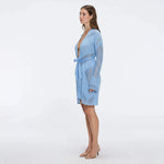 Kenga Knitted Knee-Length Long-Sleeve Belted Baby Blue Kaftan | Moeva | Kaftans | Each week unveils new pieces—luxury swimwear, fluid resort silhouettes, and elevated summer-to-evening essentials designed to carry you from coastal escapes to city nights.