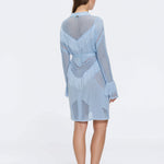 Kenga Knitted Knee-Length Long-Sleeve Belted Baby Blue Kaftan | Moeva | Kaftans | Each week unveils new pieces—luxury swimwear, fluid resort silhouettes, and elevated summer-to-evening essentials designed to carry you from coastal escapes to city nights.