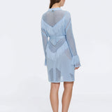 Kenga Knitted Knee-Length Long-Sleeve Belted Baby Blue Kaftan | Moeva | Kaftans | Each week unveils new pieces—luxury swimwear, fluid resort silhouettes, and elevated summer-to-evening essentials designed to carry you from coastal escapes to city nights.
