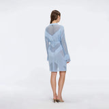 Kenga Knitted Knee-Length Long-Sleeve Belted Baby Blue Kaftan | Moeva | Kaftans | Each week unveils new pieces—luxury swimwear, fluid resort silhouettes, and elevated summer-to-evening essentials designed to carry you from coastal escapes to city nights.