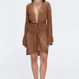 Kenga Knitted Knee-Length Long-Sleeve Belted Brown Kaftan | Moeva | Kaftans | Each week unveils new pieces—luxury swimwear, fluid resort silhouettes, and elevated summer-to-evening essentials designed to carry you from coastal escapes to city nights.