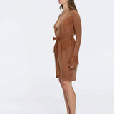 Kenga Knitted Knee-Length Long-Sleeve Belted Brown Kaftan | Moeva | Kaftans | Each week unveils new pieces—luxury swimwear, fluid resort silhouettes, and elevated summer-to-evening essentials designed to carry you from coastal escapes to city nights.