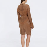 Kenga Knitted Knee-Length Long-Sleeve Belted Brown Kaftan | Moeva | Kaftans | Each week unveils new pieces—luxury swimwear, fluid resort silhouettes, and elevated summer-to-evening essentials designed to carry you from coastal escapes to city nights.