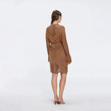 Kenga Knitted Knee-Length Long-Sleeve Belted Brown Kaftan | Moeva | Kaftans | Each week unveils new pieces—luxury swimwear, fluid resort silhouettes, and elevated summer-to-evening essentials designed to carry you from coastal escapes to city nights.