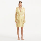Kenga Knitted Knee-Length Long-Sleeve Belted Yellow Kaftan