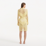Kenga Knitted Knee-Length Long-Sleeve Belted Yellow Kaftan