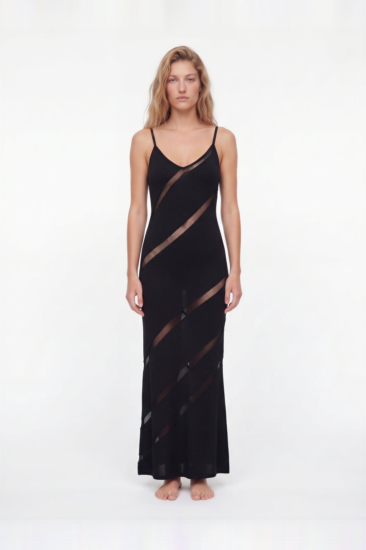 Kiria Black Sheer Panel Maxi Dress