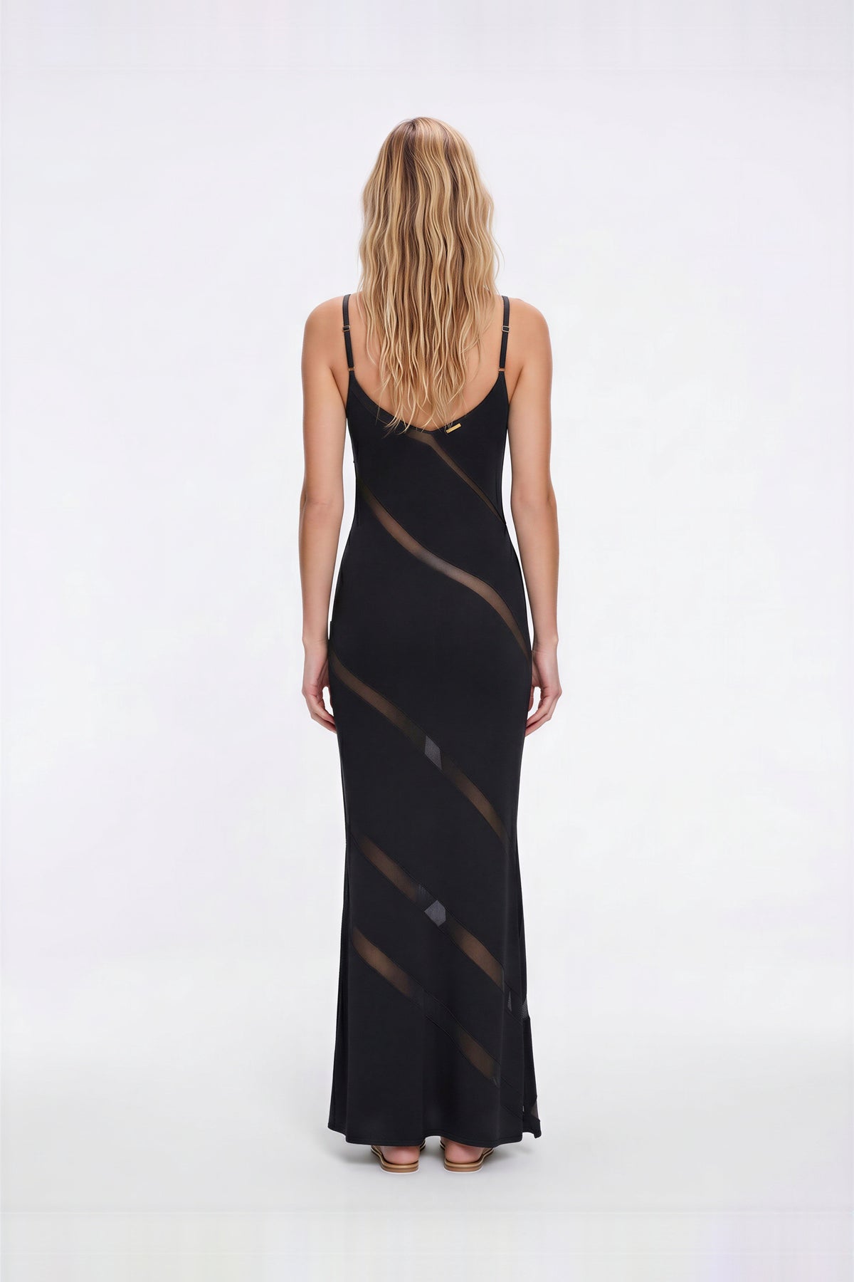Kiria Black Sheer Panel Maxi Dress