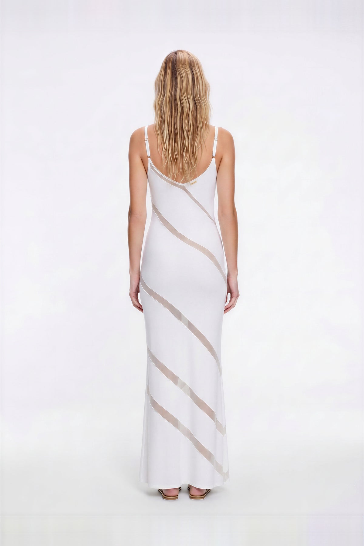Kiria White Sheer Panel Maxi Dress