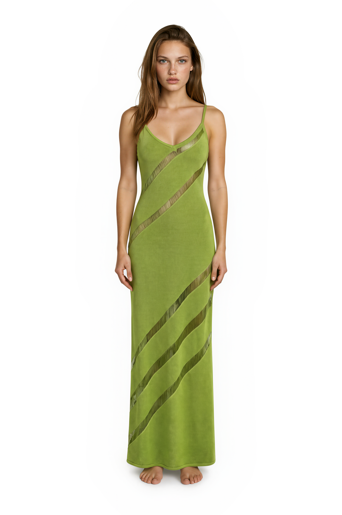 Kiria Green Sheer Panel Maxi Dress by Moeva | Dress from MOEVA's luxury swimwear and resortwear collection, perfect for beach days, resort escapes and summer styling.