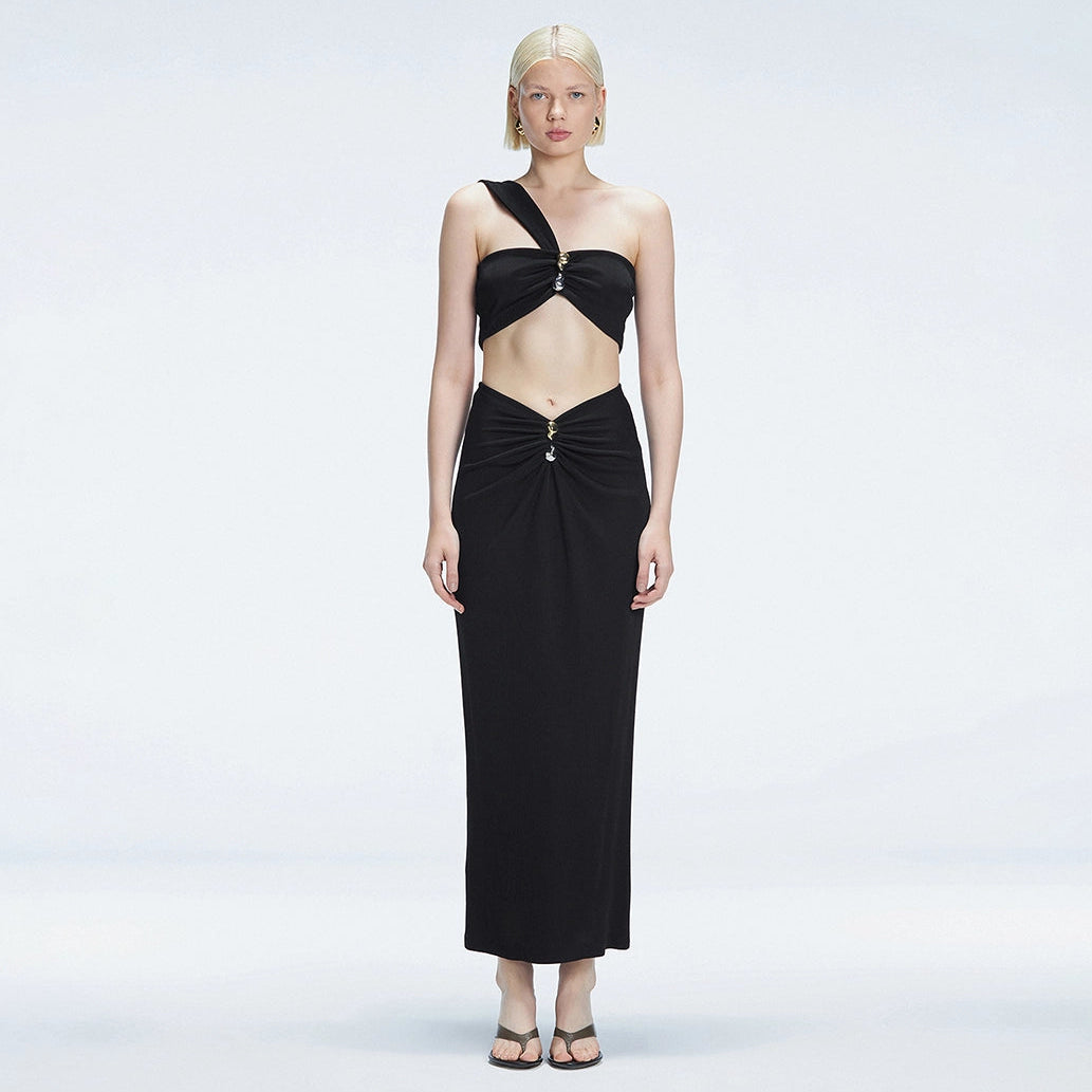 Lane Black Textured One Shoulder Crop Top | Moeva | Crop Top | Each week unveils new pieces—luxury swimwear, fluid resort silhouettes, and elevated summer-to-evening essentials designed to carry you from coastal escapes to city nights.