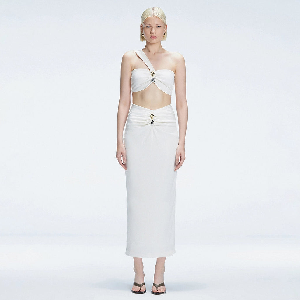 Lane White Textured One Shoulder Crop Top | Moeva | Crop Top | Each week unveils new pieces—luxury swimwear, fluid resort silhouettes, and elevated summer-to-evening essentials designed to carry you from coastal escapes to city nights.