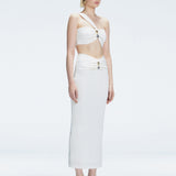 Lane White Textured One Shoulder Crop Top