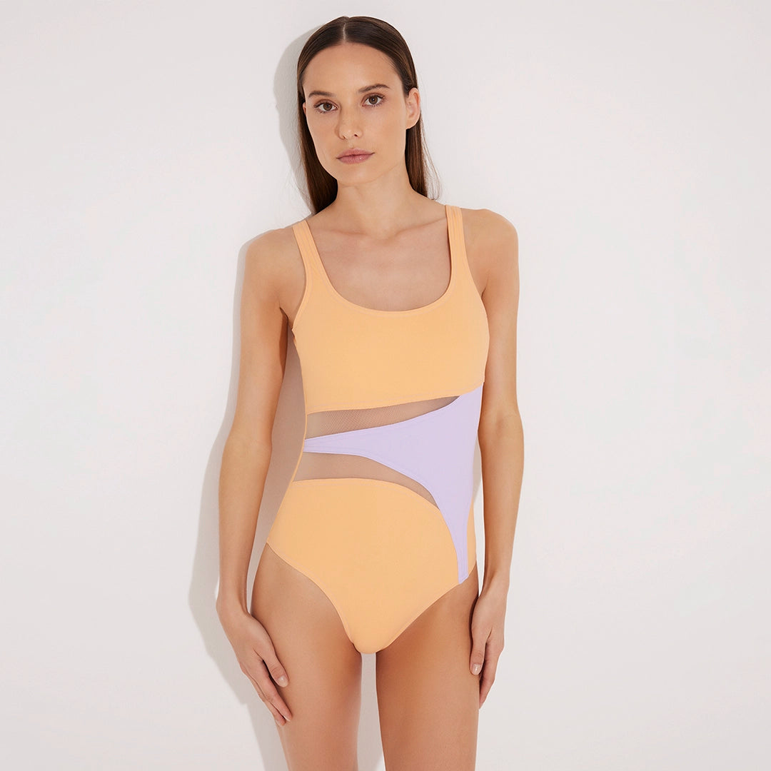 Lelia Orange/Lilac Swimsuit | Moeva | Swimsuit | Each week unveils new pieces—luxury swimwear, fluid resort silhouettes, and elevated summer-to-evening essentials designed to carry you from coastal escapes to city nights.