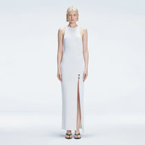 Louisa White Halter Knit Maxi Dress with Slit Detail | Moeva | Dress | Each week unveils new pieces—luxury swimwear, fluid resort silhouettes, and elevated summer-to-evening essentials designed to carry you from coastal escapes to city nights.
