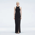 Louisa Black Halter Knit Maxi Dress with Slit Detail | Moeva | Dress | Each week unveils new pieces—luxury swimwear, fluid resort silhouettes, and elevated summer-to-evening essentials designed to carry you from coastal escapes to city nights.