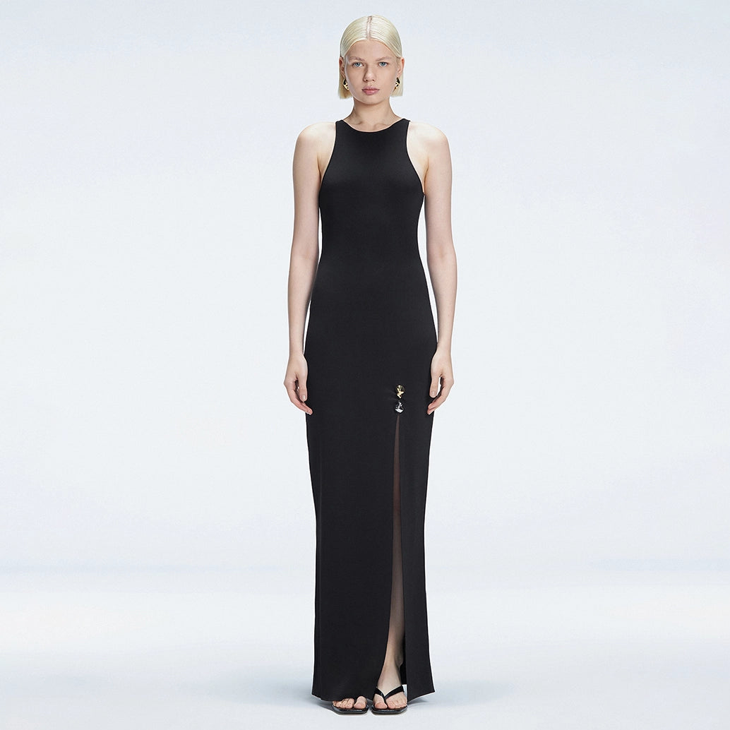 Louisa Black Halter Knit Maxi Dress with Slit Detail | Moeva | Dress | Each week unveils new pieces—luxury swimwear, fluid resort silhouettes, and elevated summer-to-evening essentials designed to carry you from coastal escapes to city nights.