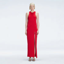 Louisa Red Halter Knit Maxi Dress with Slit Detail | Moeva | Dress | Each week unveils new pieces—luxury swimwear, fluid resort silhouettes, and elevated summer-to-evening essentials designed to carry you from coastal escapes to city nights.