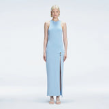 Louisa Blue Halter Knit Maxi Dress with Slit Detail | Moeva | Dress | Each week unveils new pieces—luxury swimwear, fluid resort silhouettes, and elevated summer-to-evening essentials designed to carry you from coastal escapes to city nights.