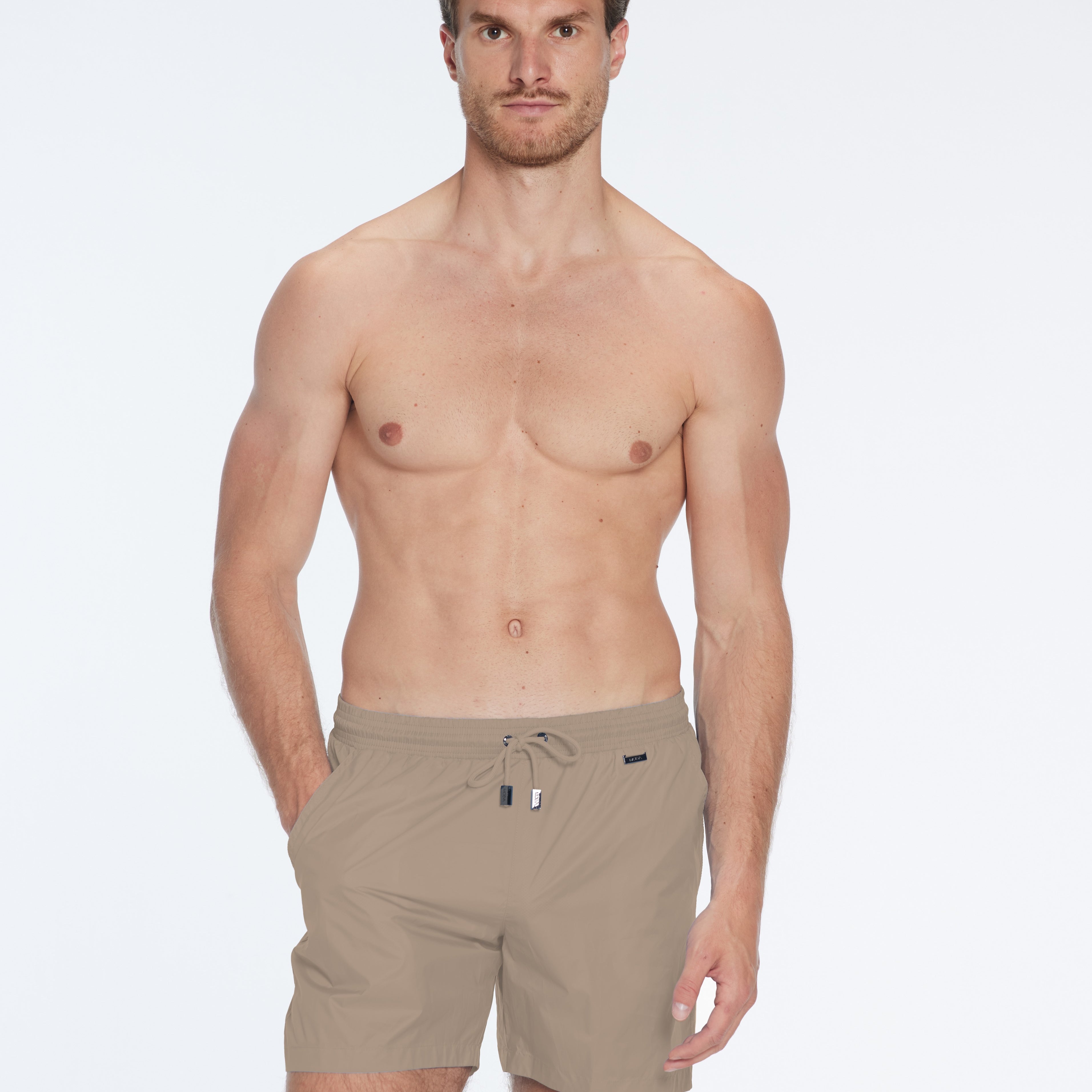 Louis Khaki Quick-Dry Swim Shorts | Moeva | Shorts | Each week unveils new pieces—luxury swimwear, fluid resort silhouettes, and elevated summer-to-evening essentials designed to carry you from coastal escapes to city nights.