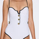 Lourmarin White Underwired Gold Button Detail Swimsuit | Moeva | Swimsuit | Each week unveils new pieces—luxury swimwear, fluid resort silhouettes, and elevated summer-to-evening essentials designed to carry you from coastal escapes to city nights.