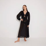 Lula Silk Blouson-Sleeve Belted Sheer Black Maxi Dress | Moeva | Beachwear Dresses | Each week unveils new pieces—luxury swimwear, fluid resort silhouettes, and elevated summer-to-evening essentials designed to carry you from coastal escapes to city nights.