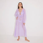 Lula Silk Blouson-Sleeve Belted Sheer Lilac Maxi Dress | Moeva | Beachwear Dresses | Each week unveils new pieces—luxury swimwear, fluid resort silhouettes, and elevated summer-to-evening essentials designed to carry you from coastal escapes to city nights.