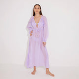 Lula Silk Blouson-Sleeve Belted Sheer Lilac Maxi Dress | Moeva | Beachwear Dresses | Each week unveils new pieces—luxury swimwear, fluid resort silhouettes, and elevated summer-to-evening essentials designed to carry you from coastal escapes to city nights.