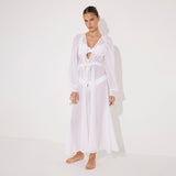 Lula Silk Blouson-Sleeve Belted Sheer White Maxi Dress | Moeva | Beachwear Dresses | Each week unveils new pieces—luxury swimwear, fluid resort silhouettes, and elevated summer-to-evening essentials designed to carry you from coastal escapes to city nights.