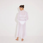 Lula Silk Blouson-Sleeve Belted Sheer White Maxi Dress | Moeva | Beachwear Dresses | Each week unveils new pieces—luxury swimwear, fluid resort silhouettes, and elevated summer-to-evening essentials designed to carry you from coastal escapes to city nights.