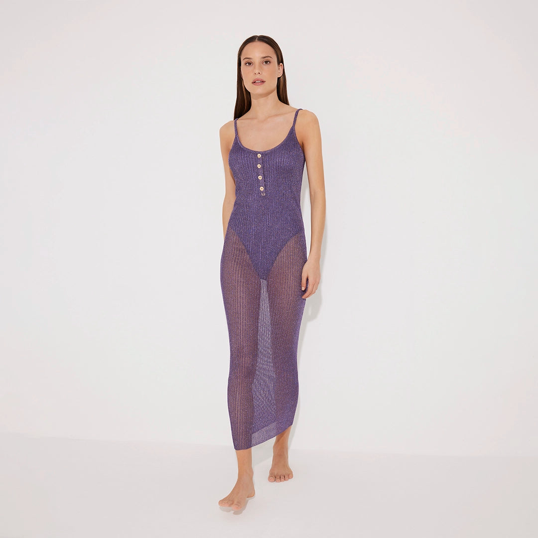 Lulusar Lilac Metallic Knitted Maxi Dress | Moeva | Beachwear Dresses | Each week unveils new pieces—luxury swimwear, fluid resort silhouettes, and elevated summer-to-evening essentials designed to carry you from coastal escapes to city nights.