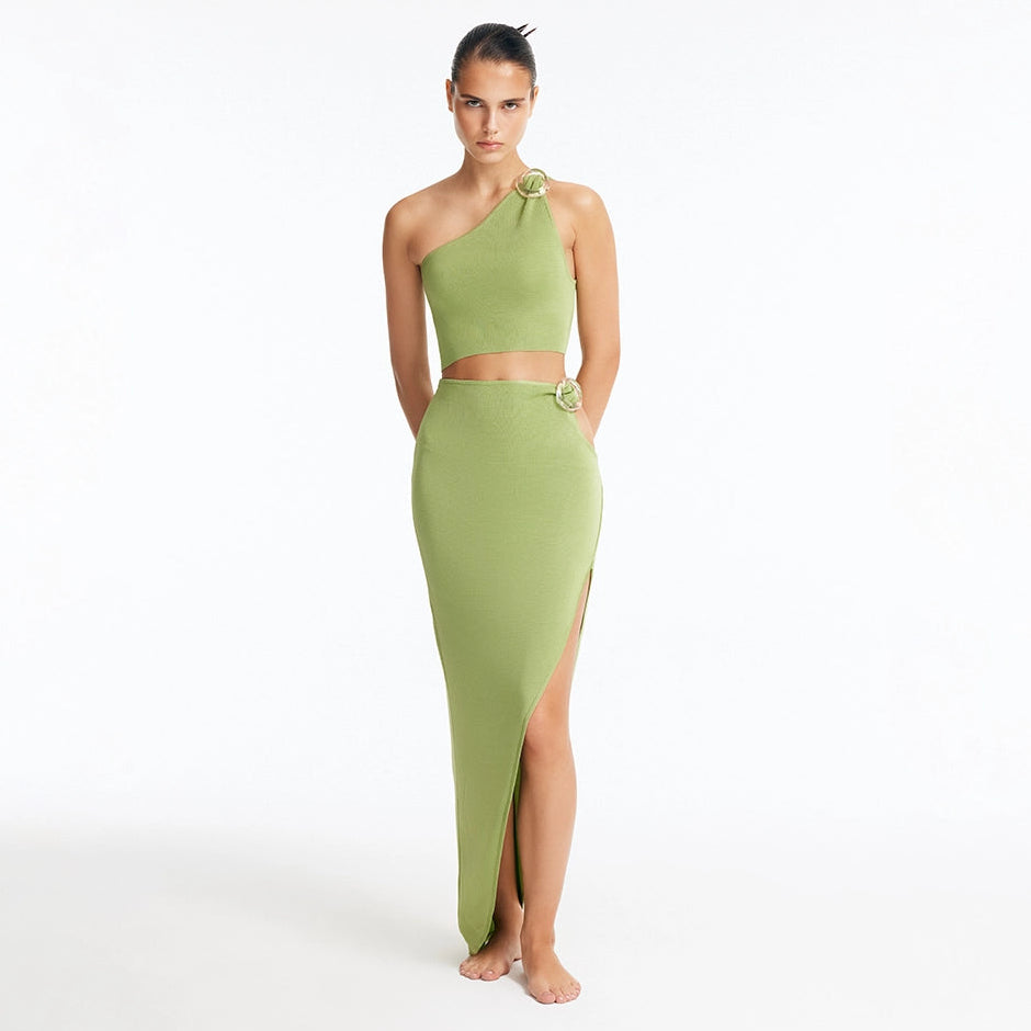 Eila Green One Shoulder Knitted Crop Top | Moeva | Crop Top | Each week unveils new pieces—luxury swimwear, fluid resort silhouettes, and elevated summer-to-evening essentials designed to carry you from coastal escapes to city nights.