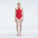 Lyra Red Halter Swimsuit | Moeva | One-Piece | Each week unveils new pieces—luxury swimwear, fluid resort silhouettes, and elevated summer-to-evening essentials designed to carry you from coastal escapes to city nights.