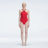Lyra Red Halter Swimsuit | Moeva | One-Piece | Each week unveils new pieces—luxury swimwear, fluid resort silhouettes, and elevated summer-to-evening essentials designed to carry you from coastal escapes to city nights.