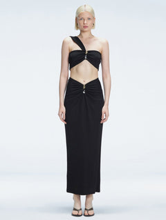 Esmeralda Black Maxi Skirt with Front Ruched Detail | Moeva | Skirt | Each week unveils new pieces—luxury swimwear, fluid resort silhouettes, and elevated summer-to-evening essentials designed to carry you from coastal escapes to city nights.