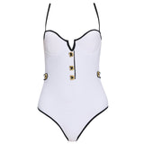 Lourmarin Underwired Gold Button Detail White Swimsuit