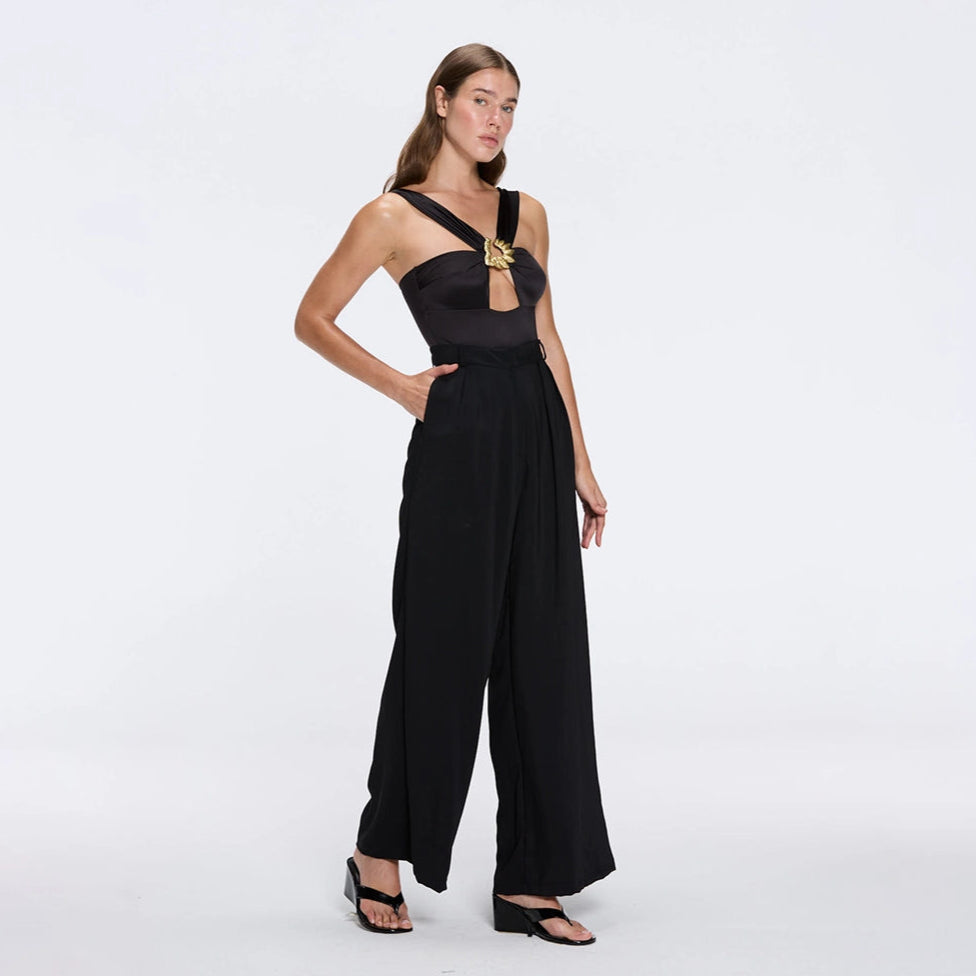 Manami Black High Waist Wide Leg Pants | Moeva | Women RTW Pants | Each week unveils new pieces—luxury swimwear, fluid resort silhouettes, and elevated summer-to-evening essentials designed to carry you from coastal escapes to city nights.