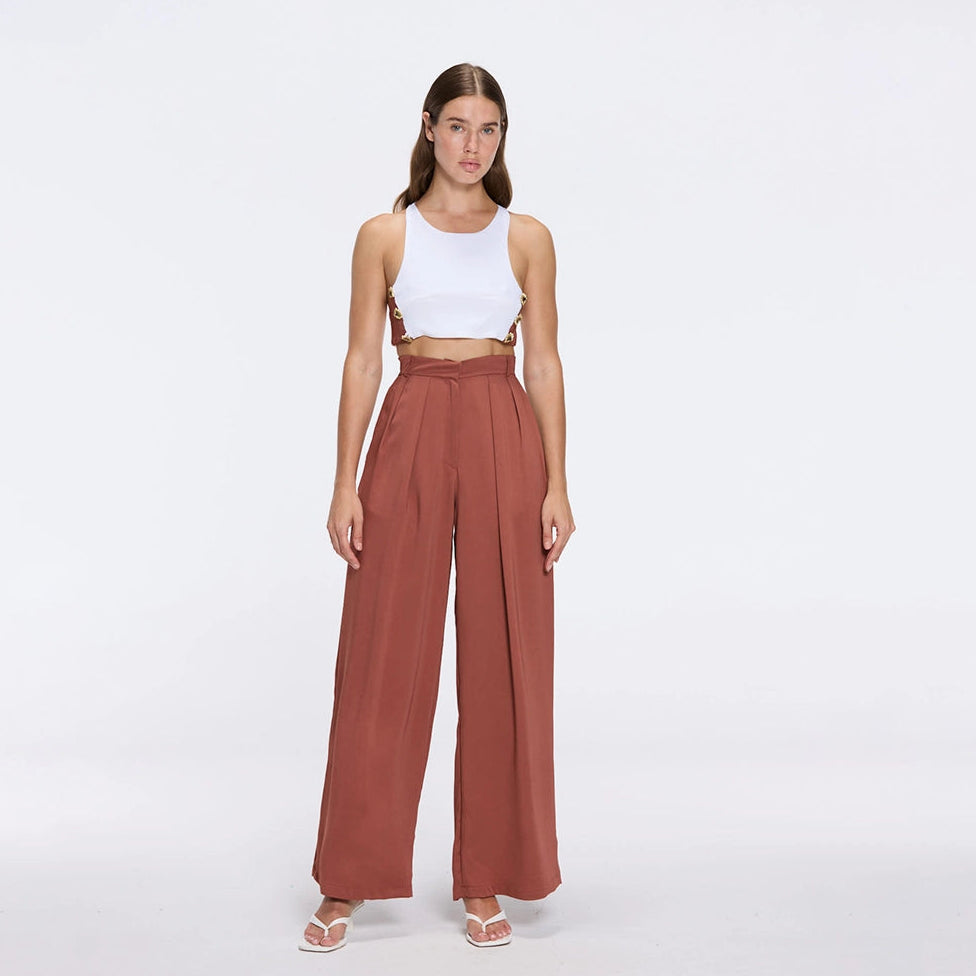 Manami Brown High Waist Wide Leg Pants | Moeva | Women RTW Pants | Each week unveils new pieces—luxury swimwear, fluid resort silhouettes, and elevated summer-to-evening essentials designed to carry you from coastal escapes to city nights.