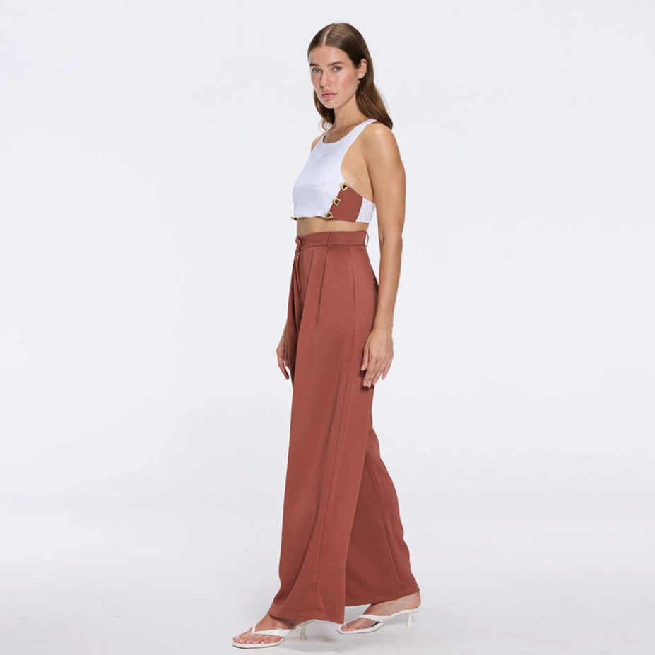 Manami Brown High Waist Wide Leg Pants | Moeva | Women RTW Pants | Each week unveils new pieces—luxury swimwear, fluid resort silhouettes, and elevated summer-to-evening essentials designed to carry you from coastal escapes to city nights.
