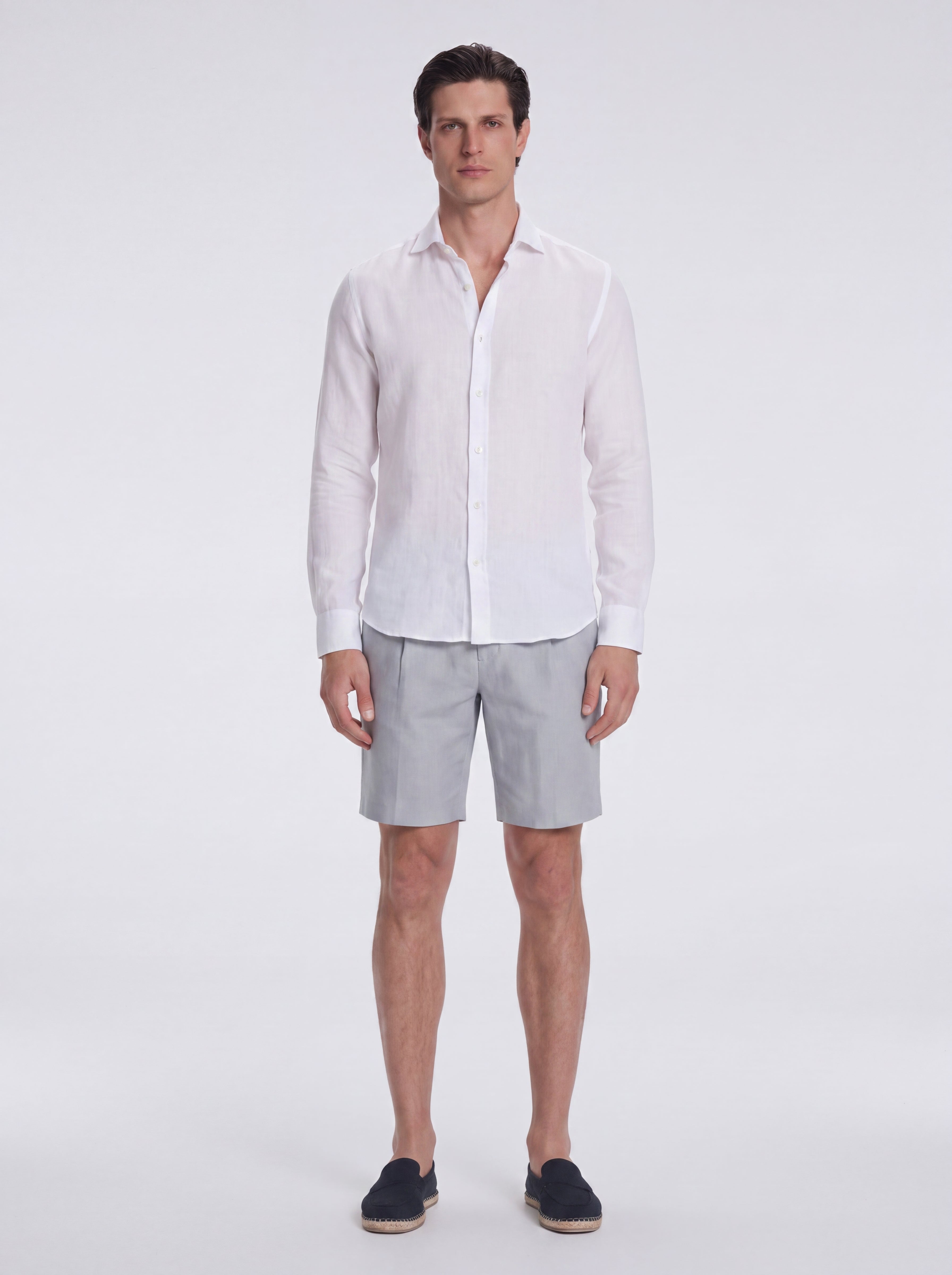 Marco Grey Linen Shorts | Moeva | Shirt | Each week unveils new pieces—luxury swimwear, fluid resort silhouettes, and elevated summer-to-evening essentials designed to carry you from coastal escapes to city nights.