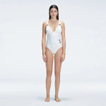 Marina White V Neck Swimsuit | Moeva | One-Piece | Each week unveils new pieces—luxury swimwear, fluid resort silhouettes, and elevated summer-to-evening essentials designed to carry you from coastal escapes to city nights.
